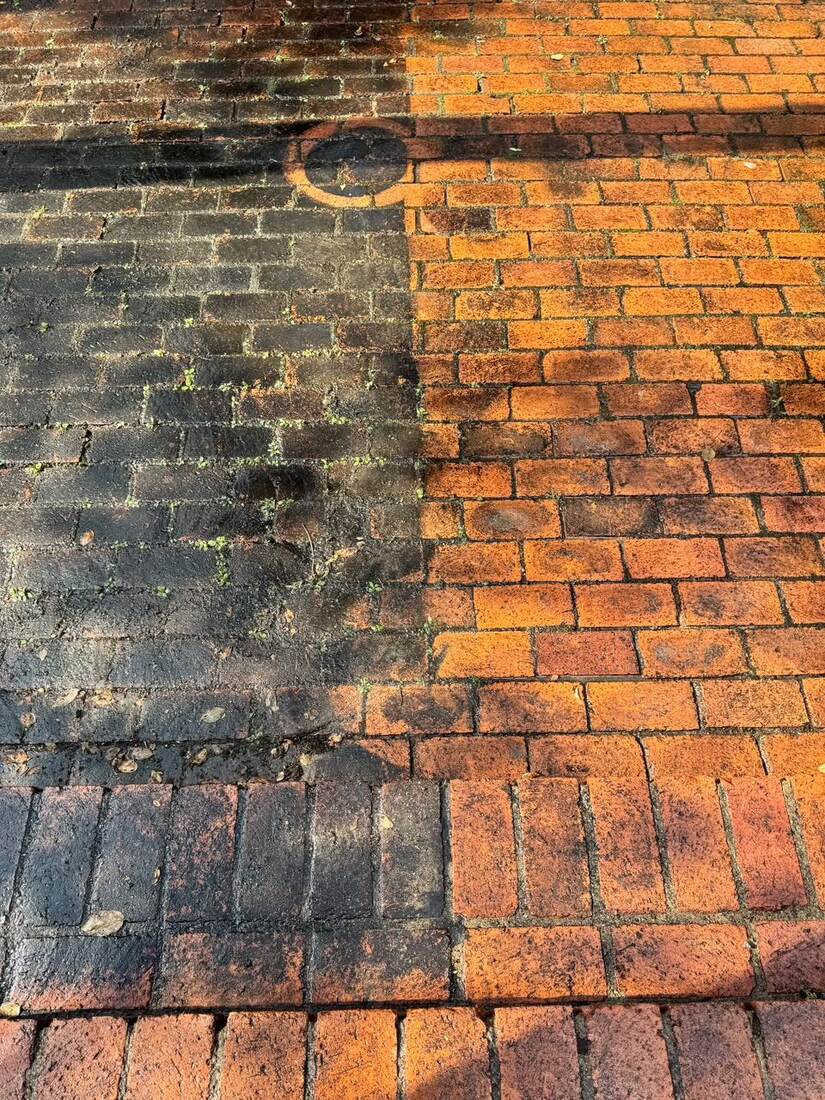 Dramatic before and after result on brick paving
